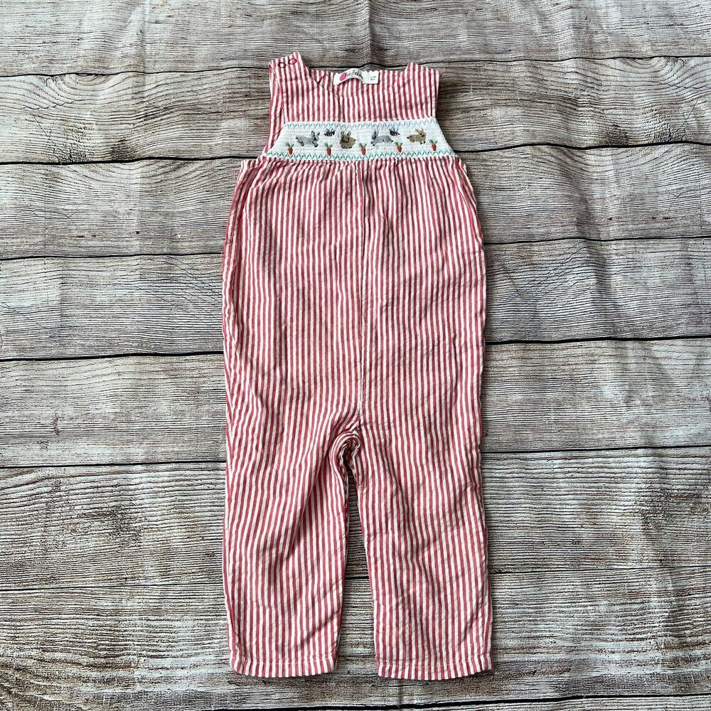 Baby Boden Smocked Bunny Easter Dungaree - 12-18m